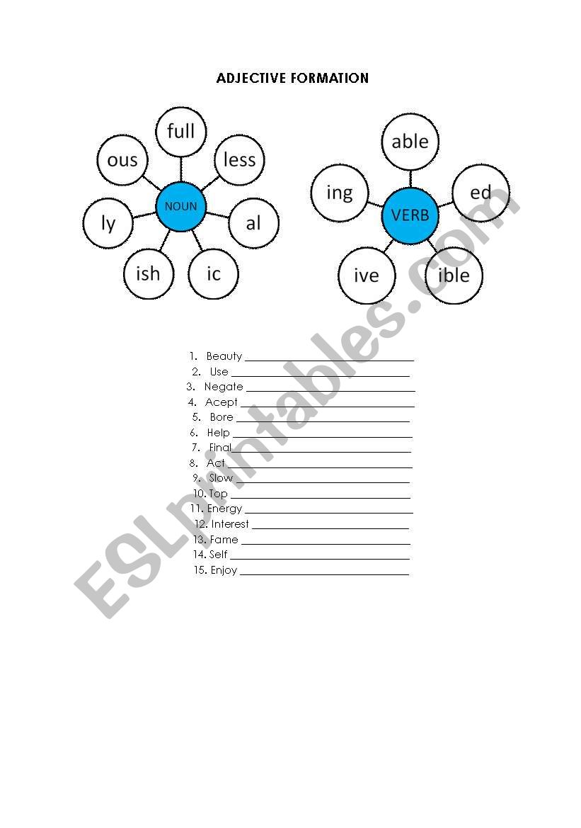 Adjective formation worksheet