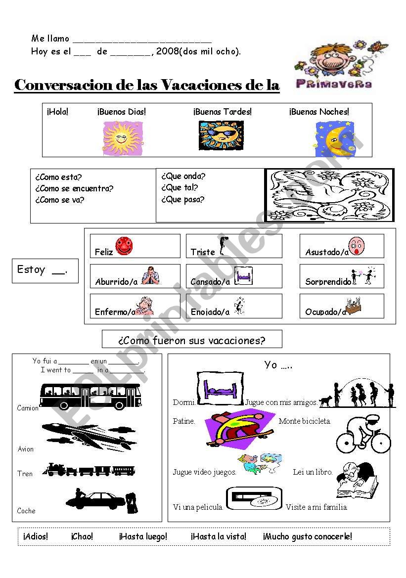 Spring Vacation Conversation worksheet