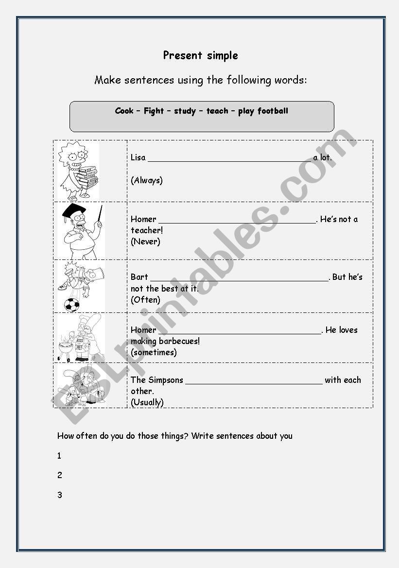 Frequency adverbs worksheet