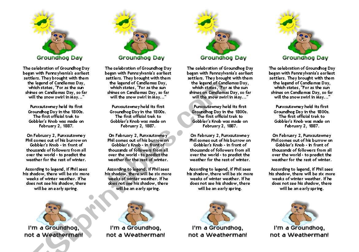 Groundhogs Day Bookmarks worksheet