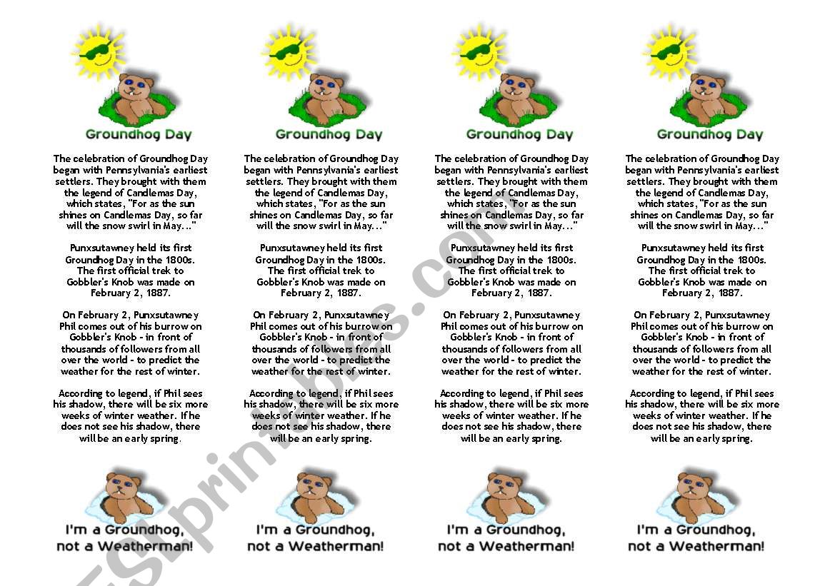 Groundhogs Day Bookmarks worksheet