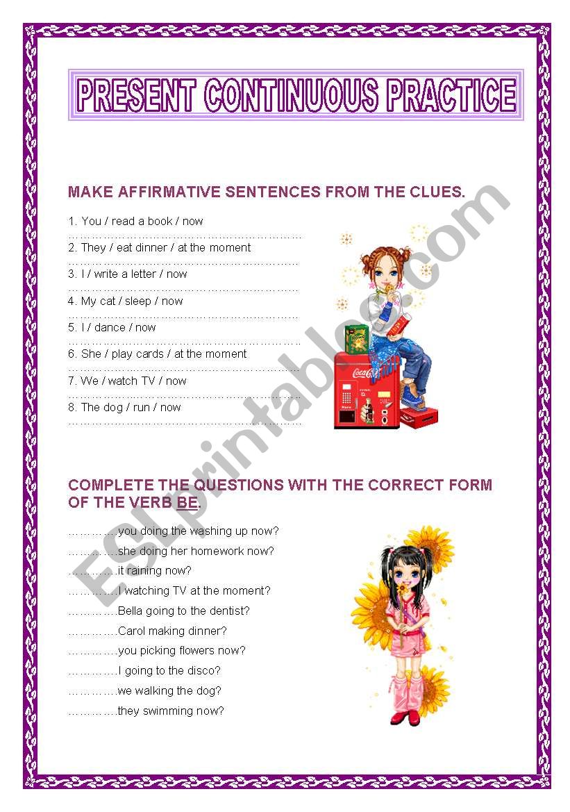 Present Continuous tense worksheet