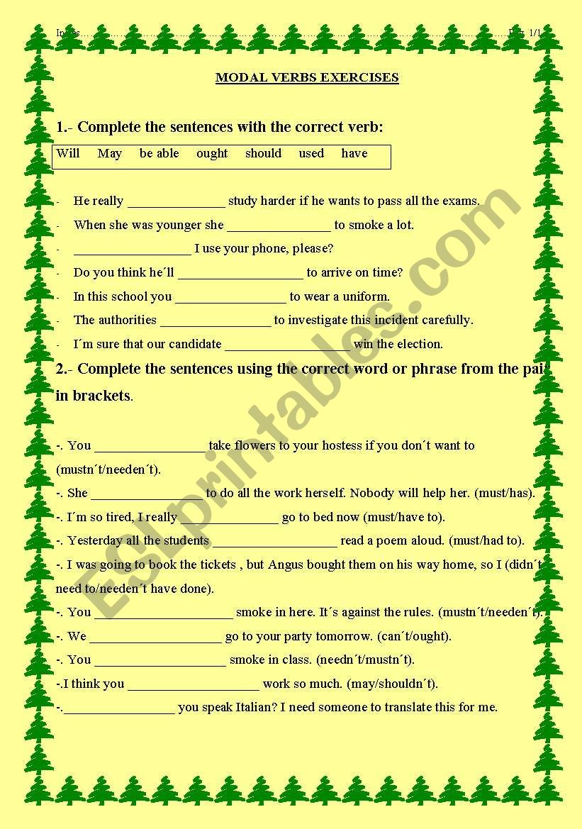 MODALS worksheet