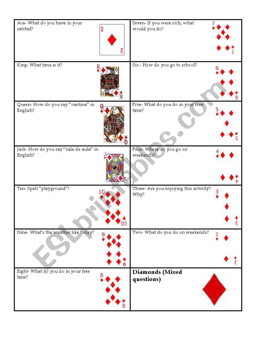 Talking cards worksheet