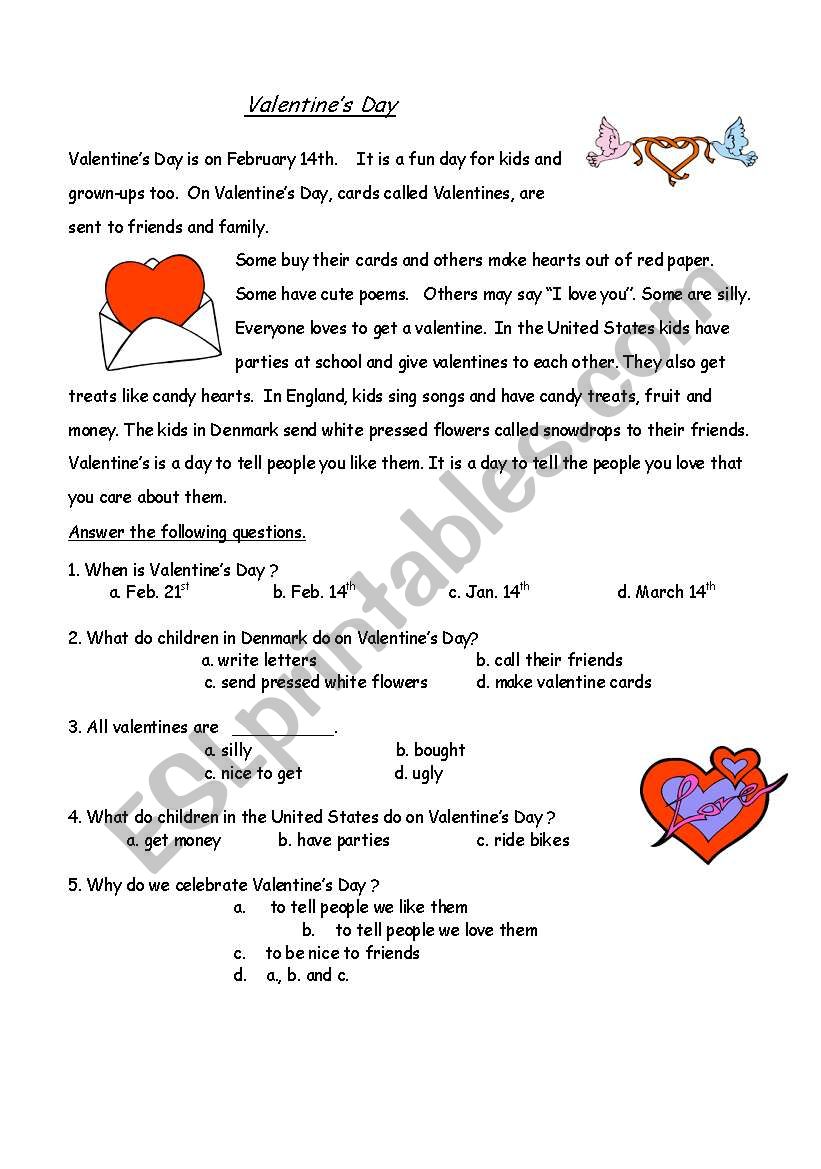 Valentines Day worksheet