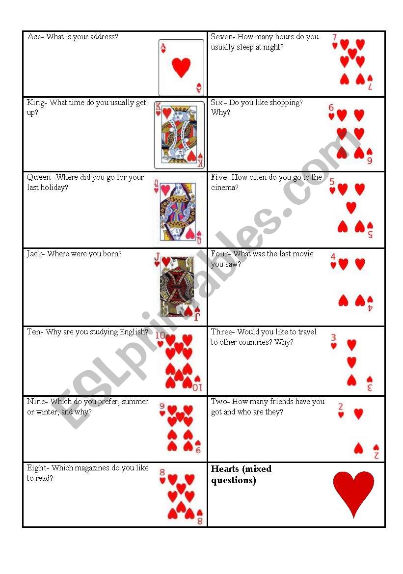 Talking cards 3 worksheet