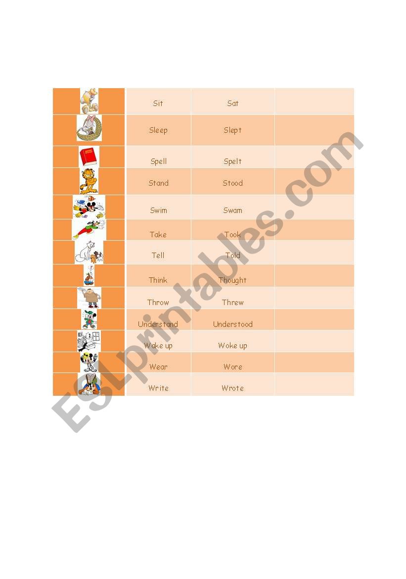 Irregular verb list for kids (infinitive and past simple only) 2