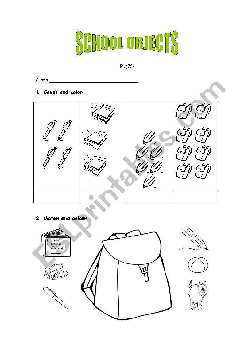 School Objects worksheet