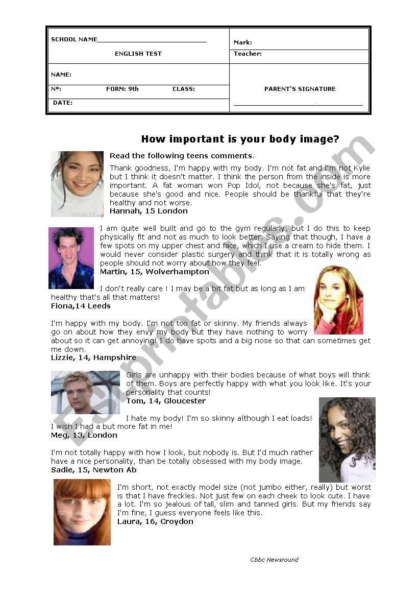 Teenage lifestyles  worksheet