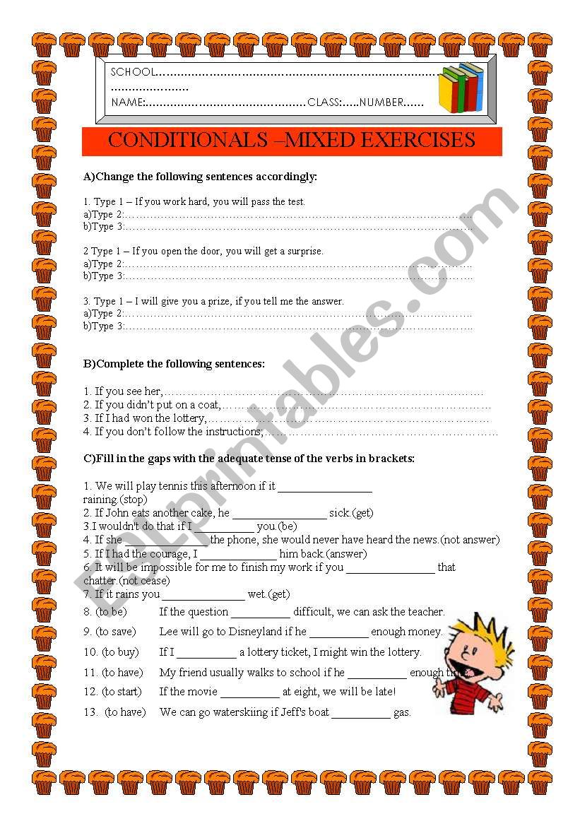 Conditionals- mixed exercises worksheet