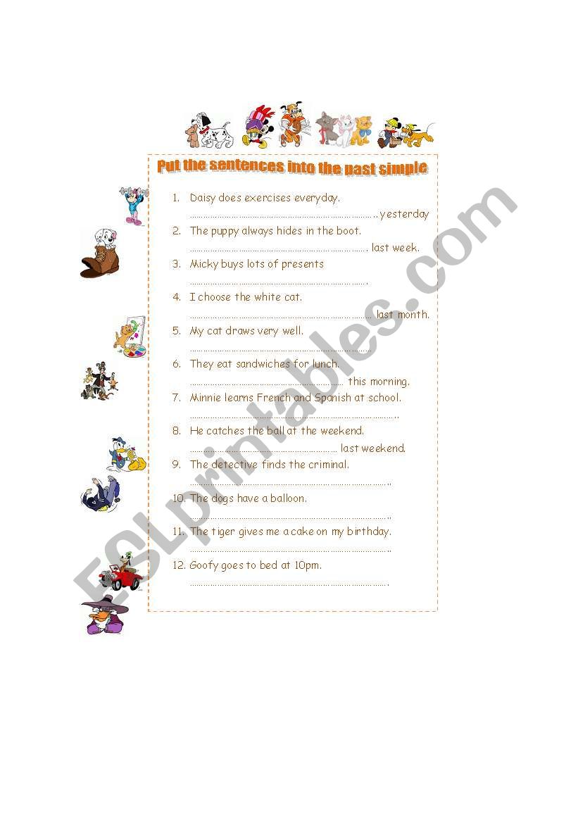 Past simple for kids exercise worksheet