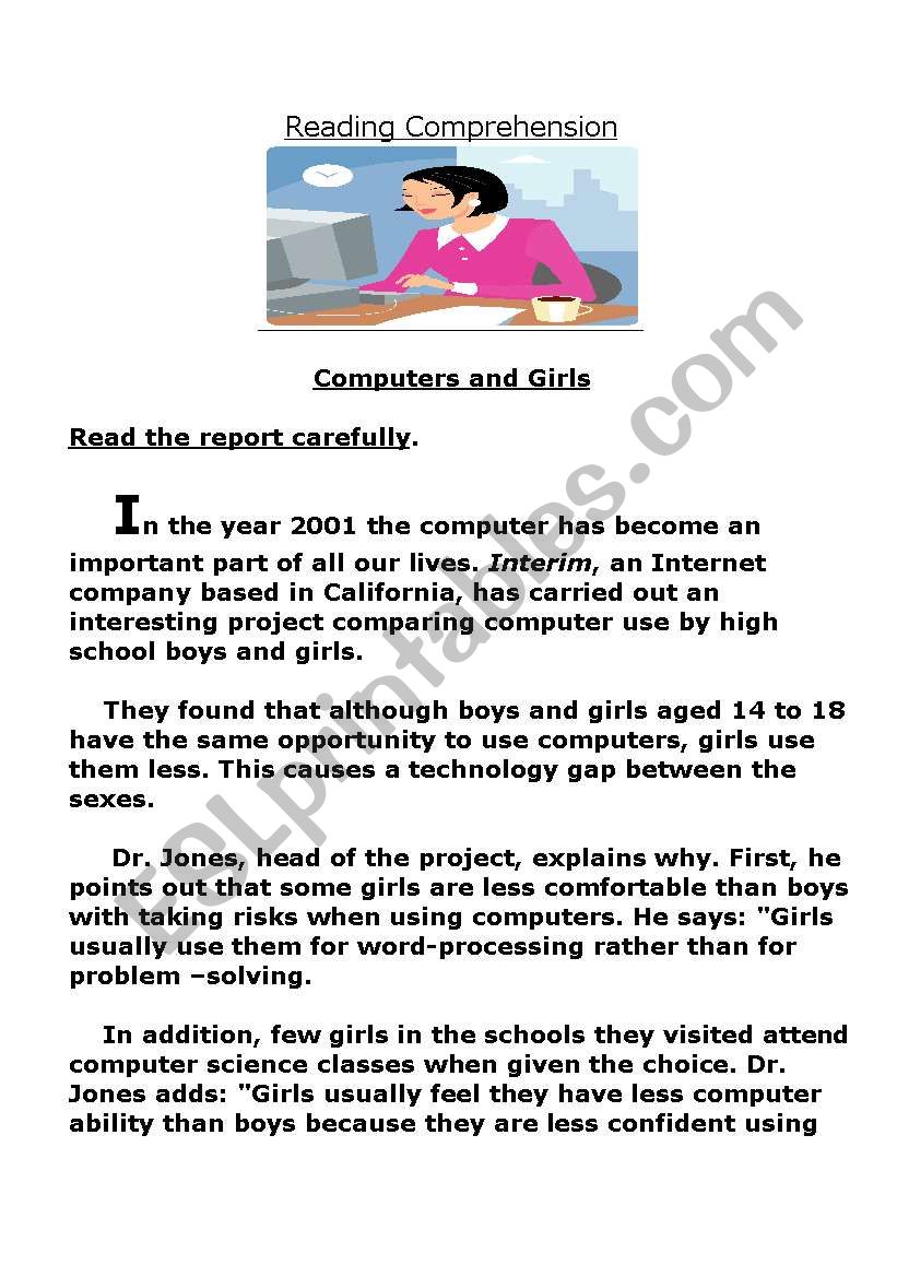 Computers and Girls worksheet
