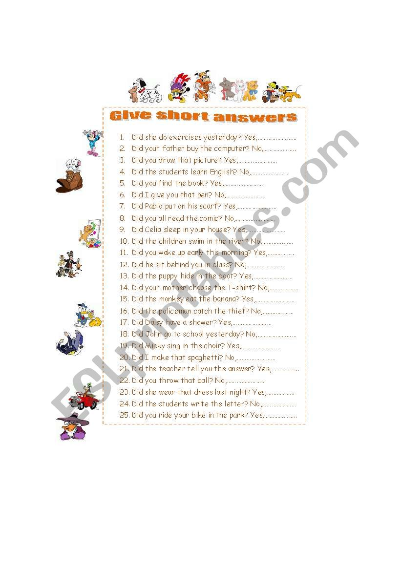Past simple for kids short answers