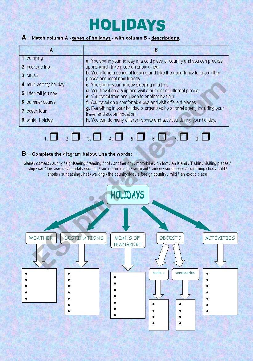 Holidays worksheet