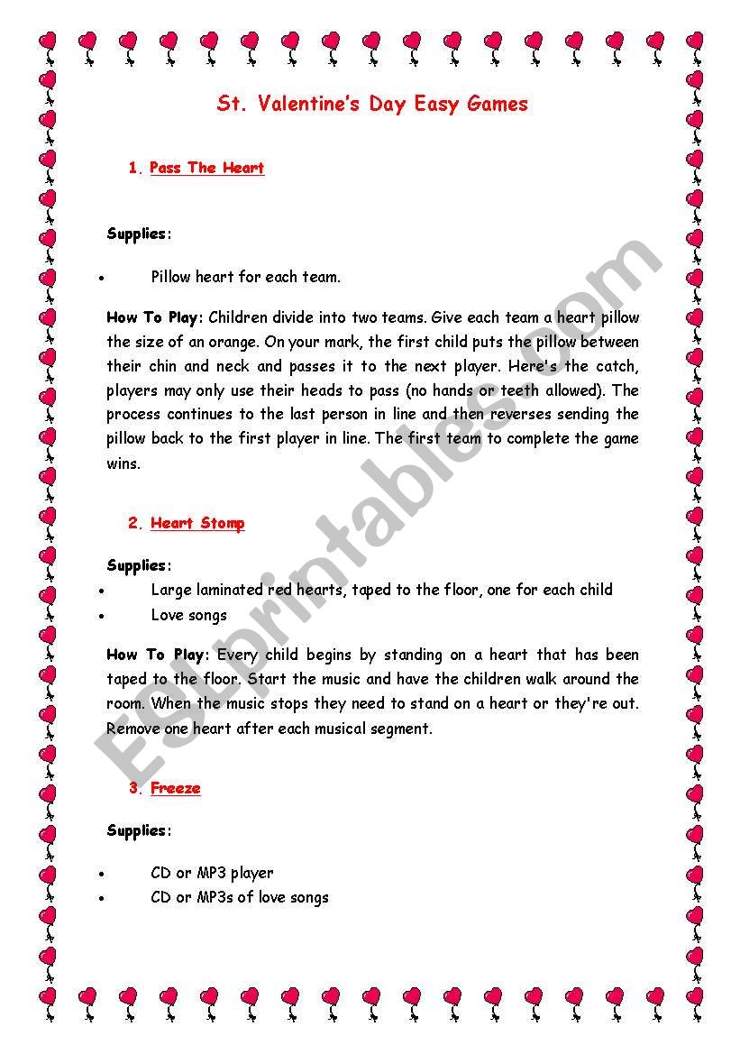 St. Valentine day ideas worksheet