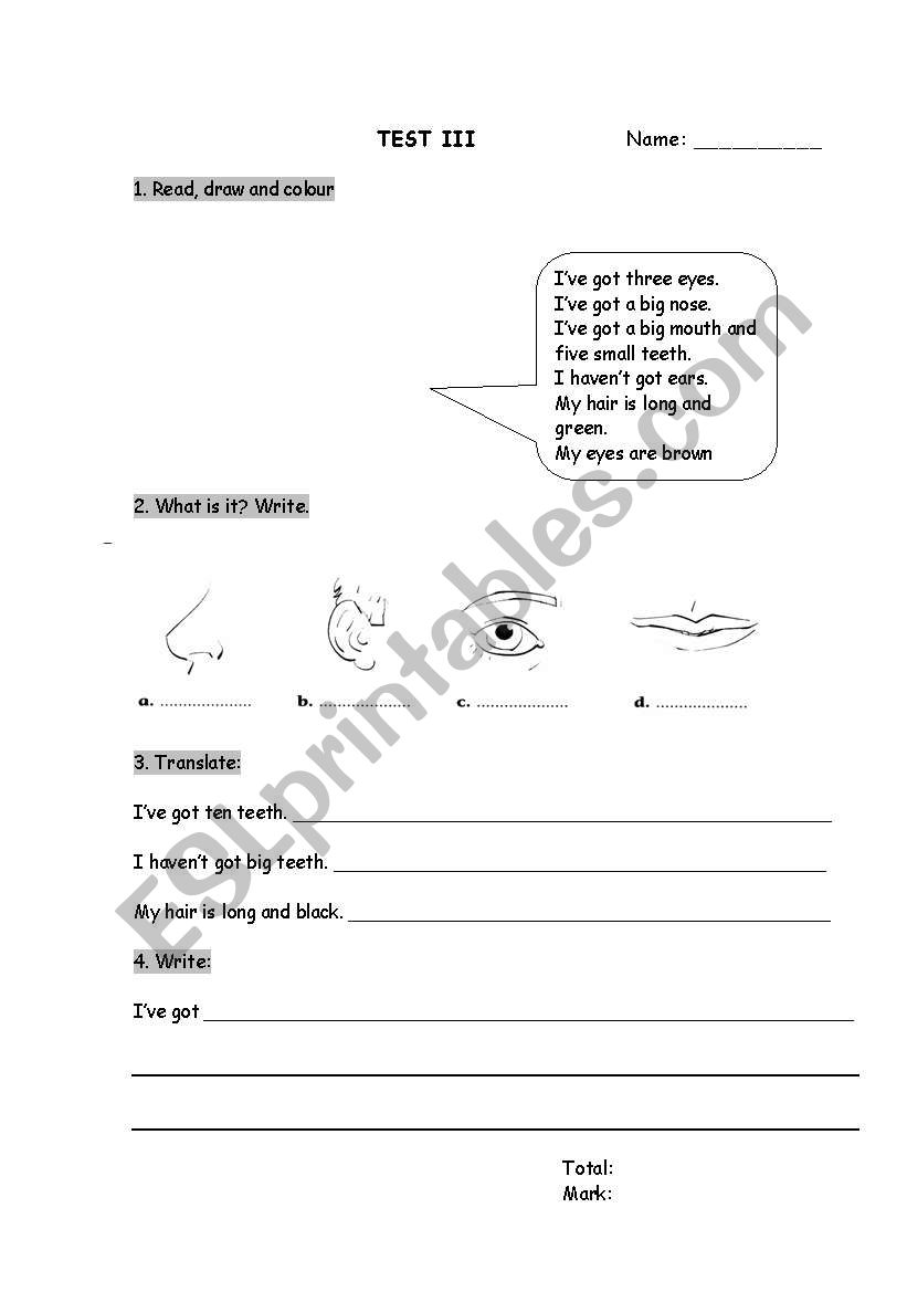 My Face worksheet