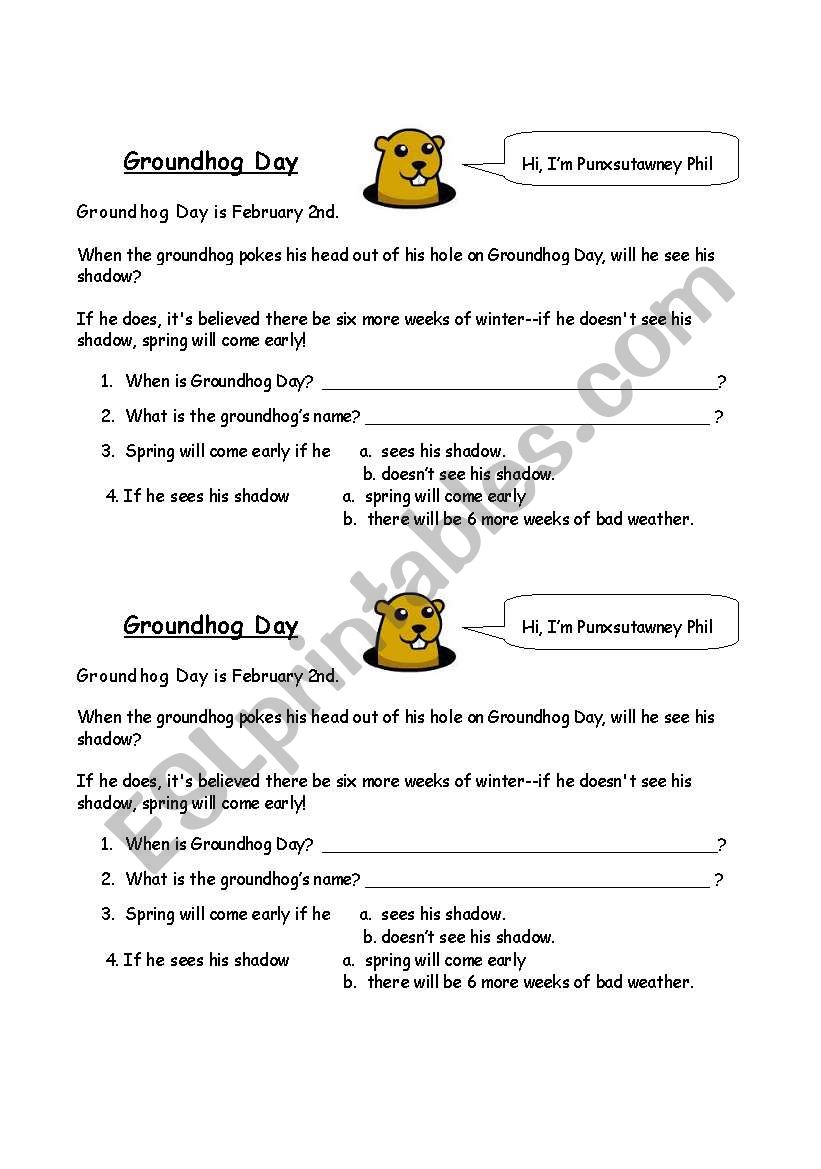 Groundhog day worksheet