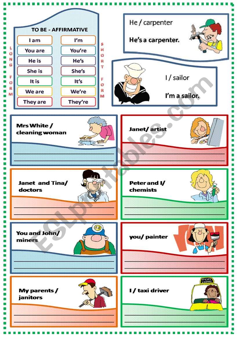 Verb To Be Affirmative Worksheet