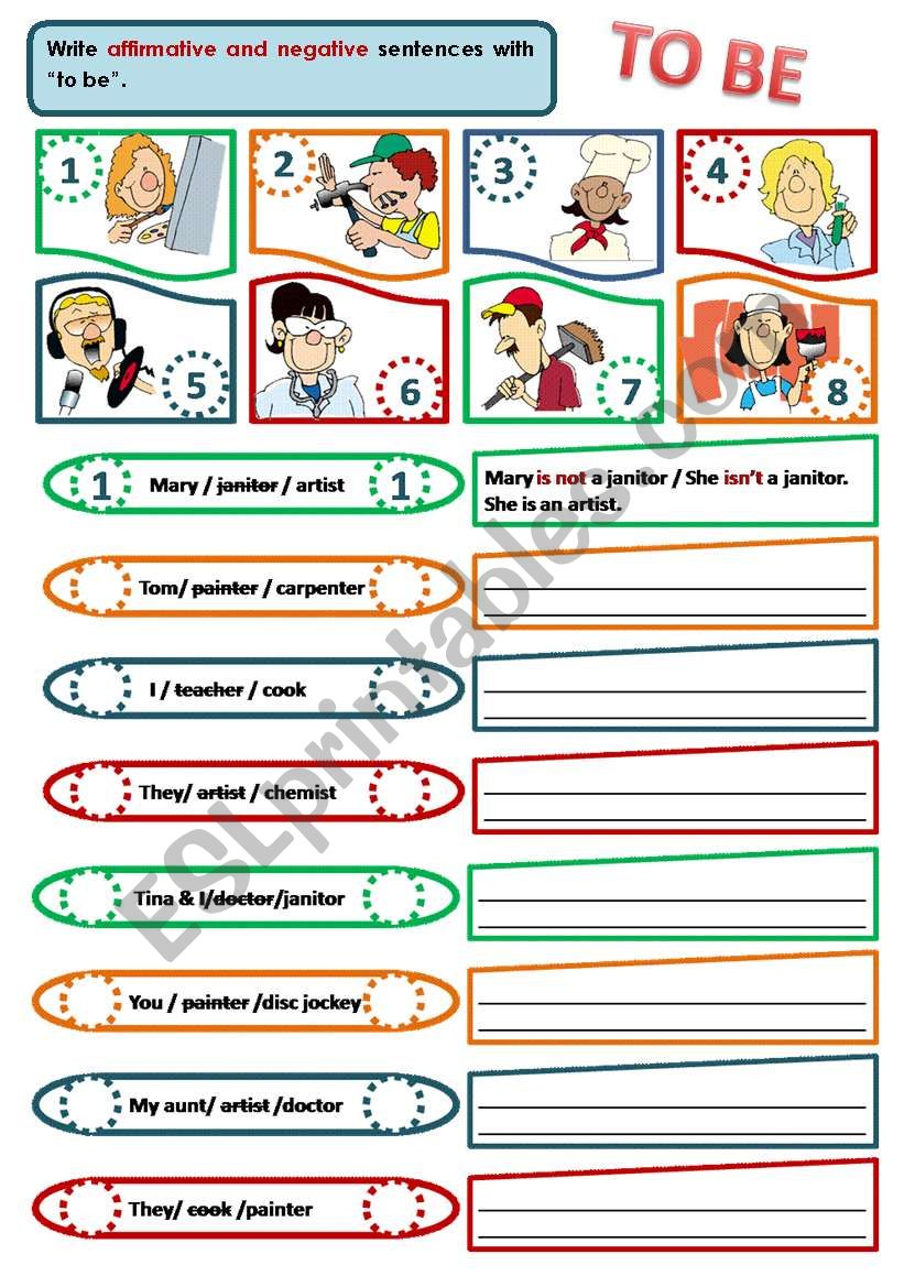 VERB TO BE - NEGATIVE FORM worksheet