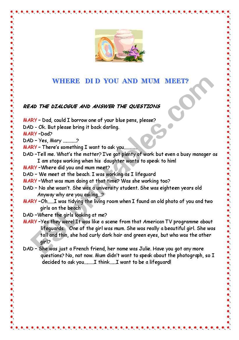 When did you and mum meet? worksheet