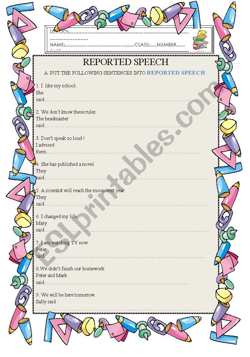 reported speech worksheet