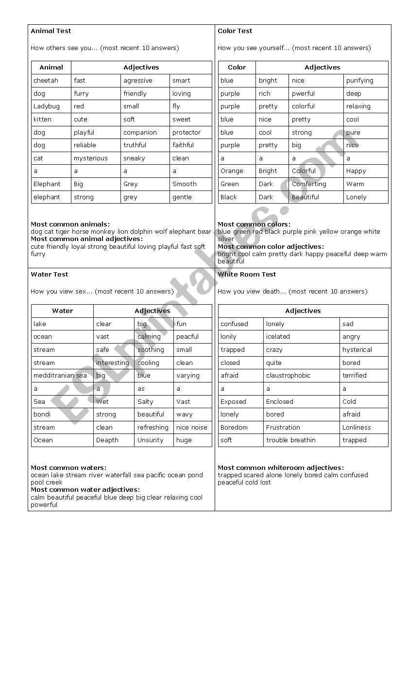 adjectives worksheet