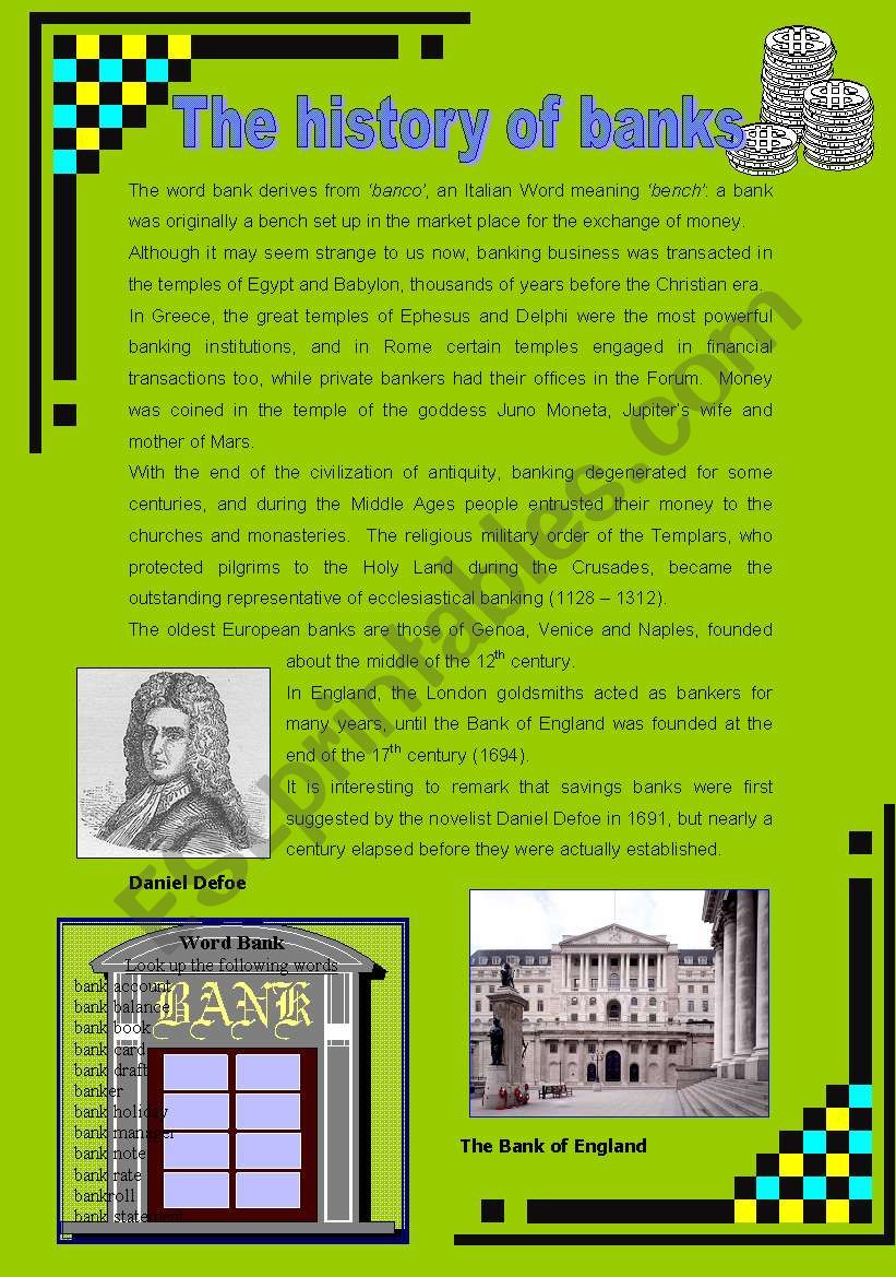 The history of banks worksheet