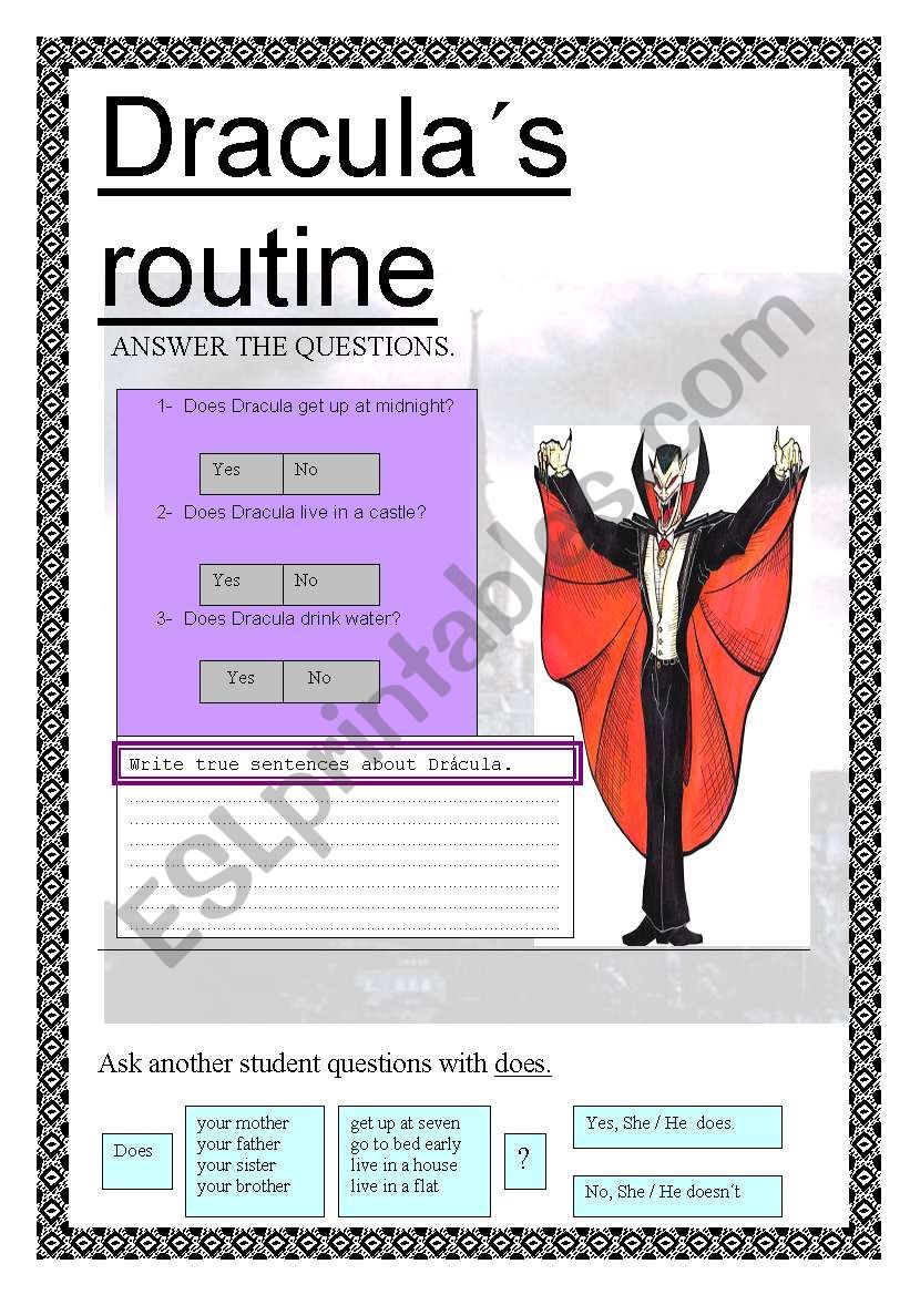 Draculas routine worksheet