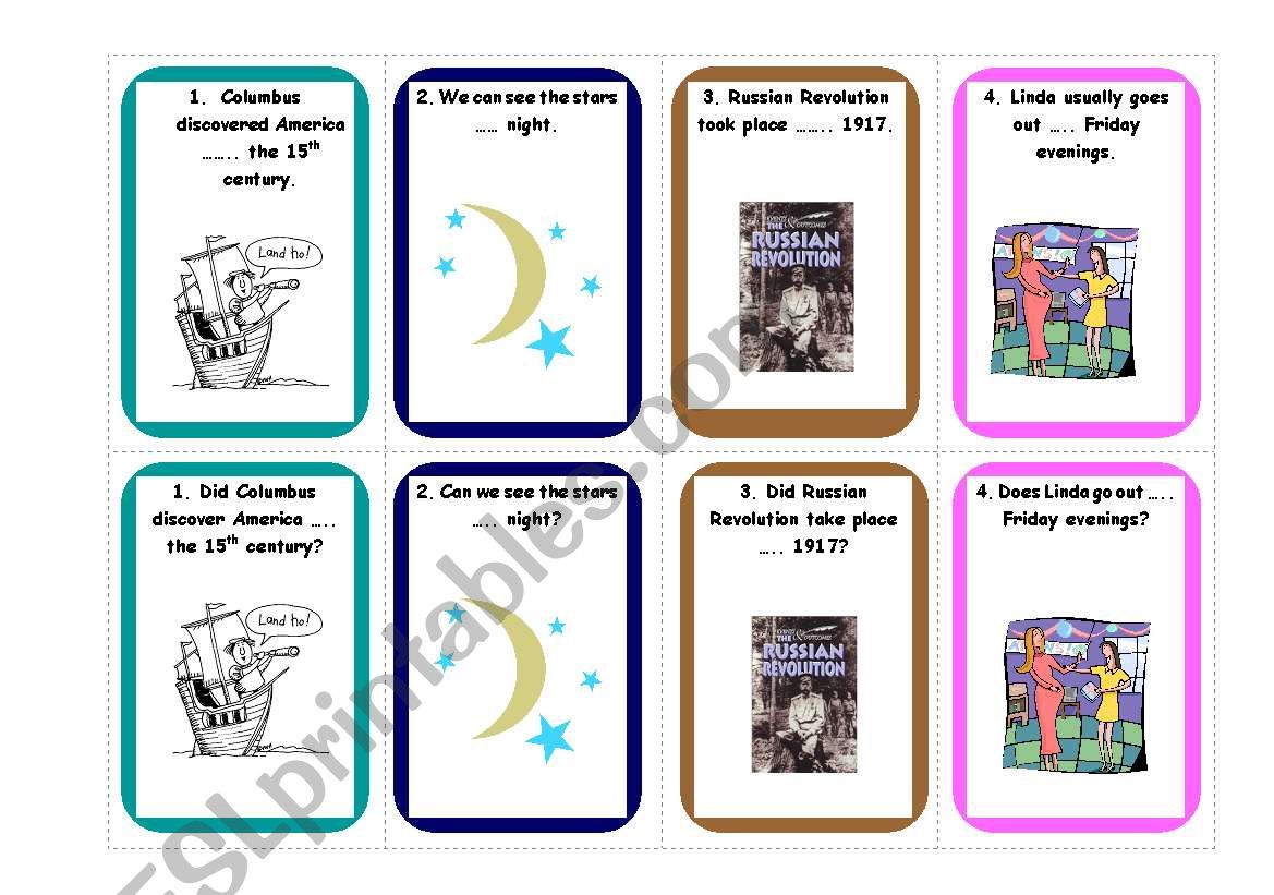 Prepositions of time- card game 1/3