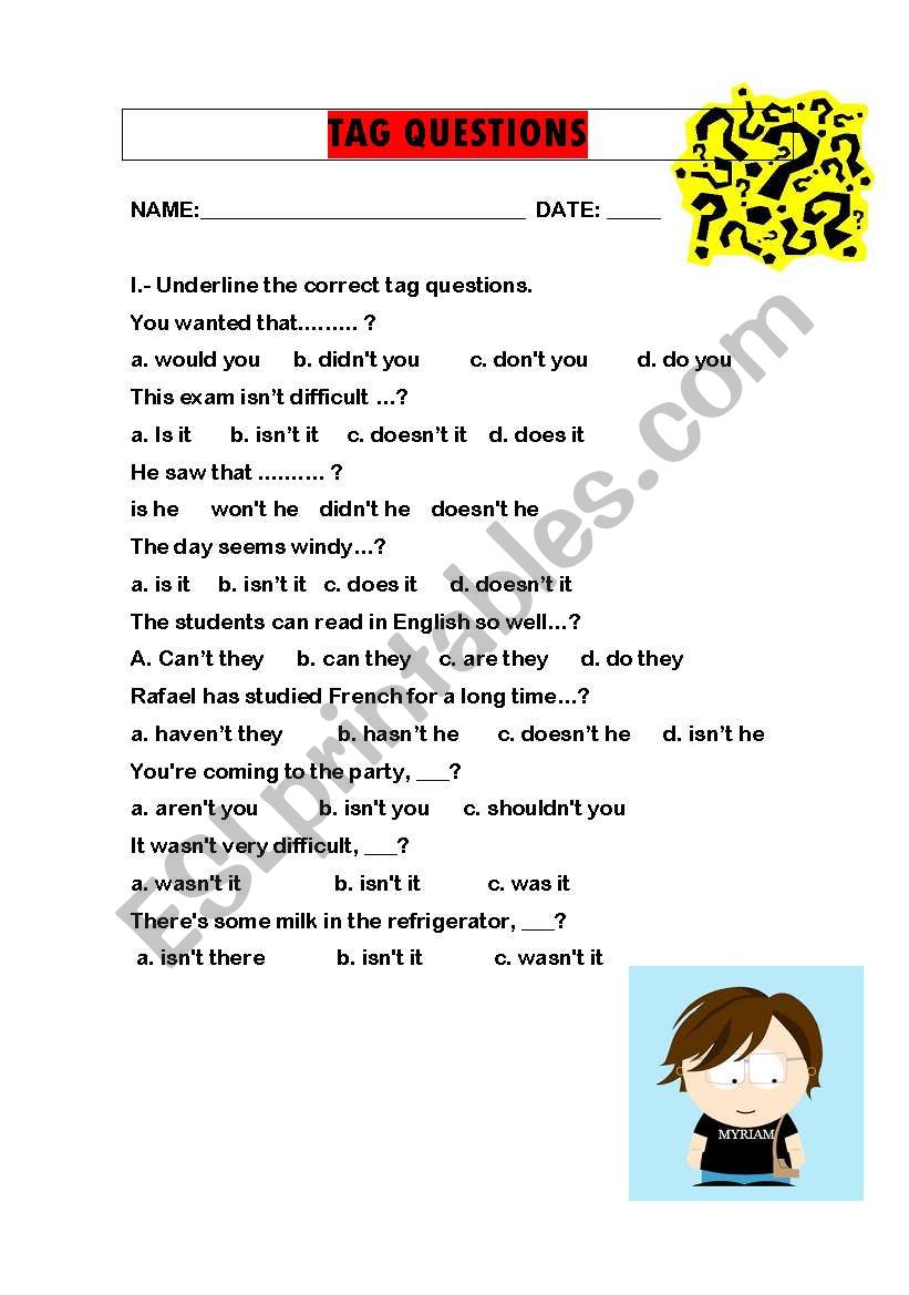 tag questions exercise worksheet