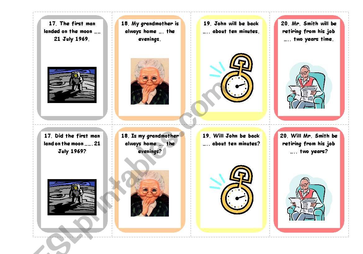 Prepositions of time - card game 3/3