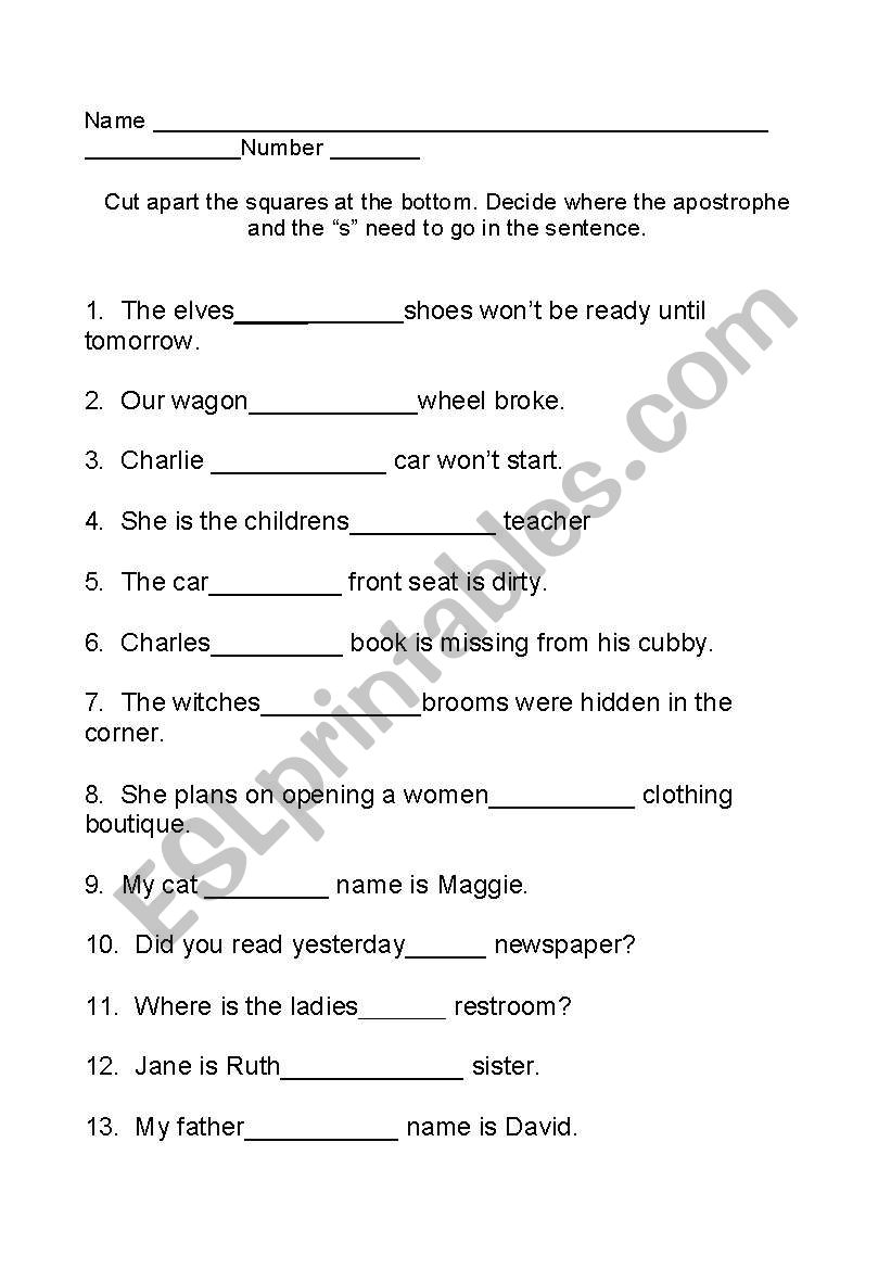 Possessives worksheet