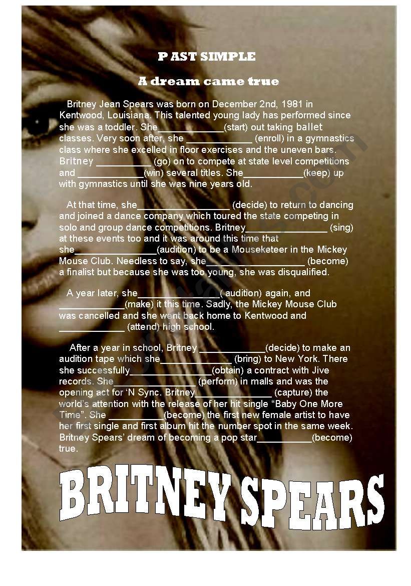 PAST SIMPLE BRITNEY SPEARS worksheet