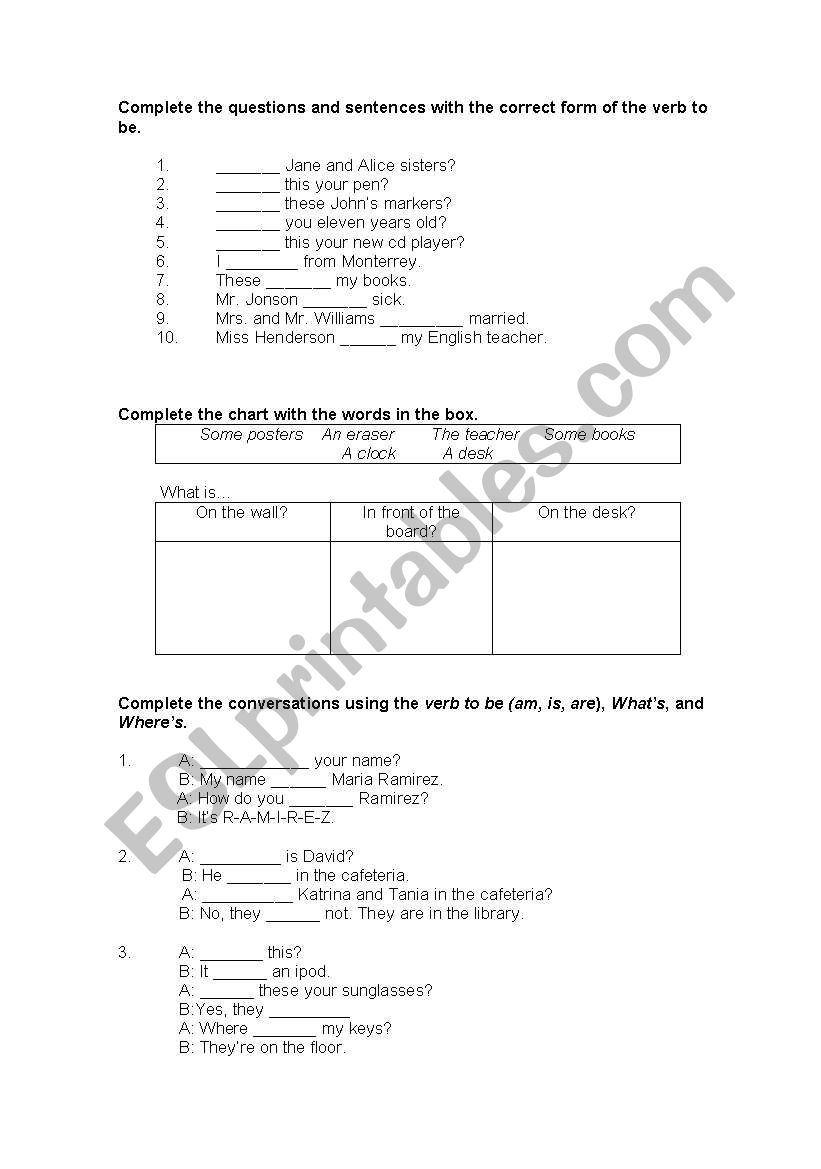 Verb to be worksheet