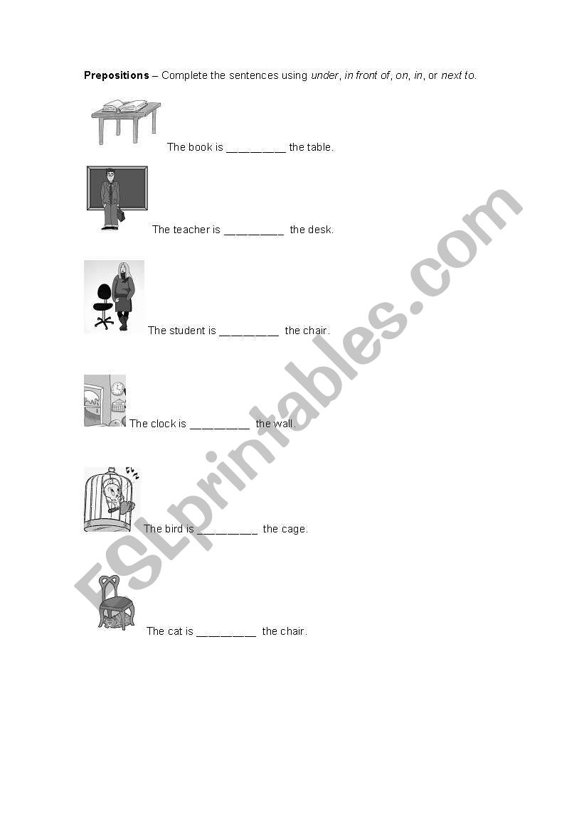 prepositions worksheet