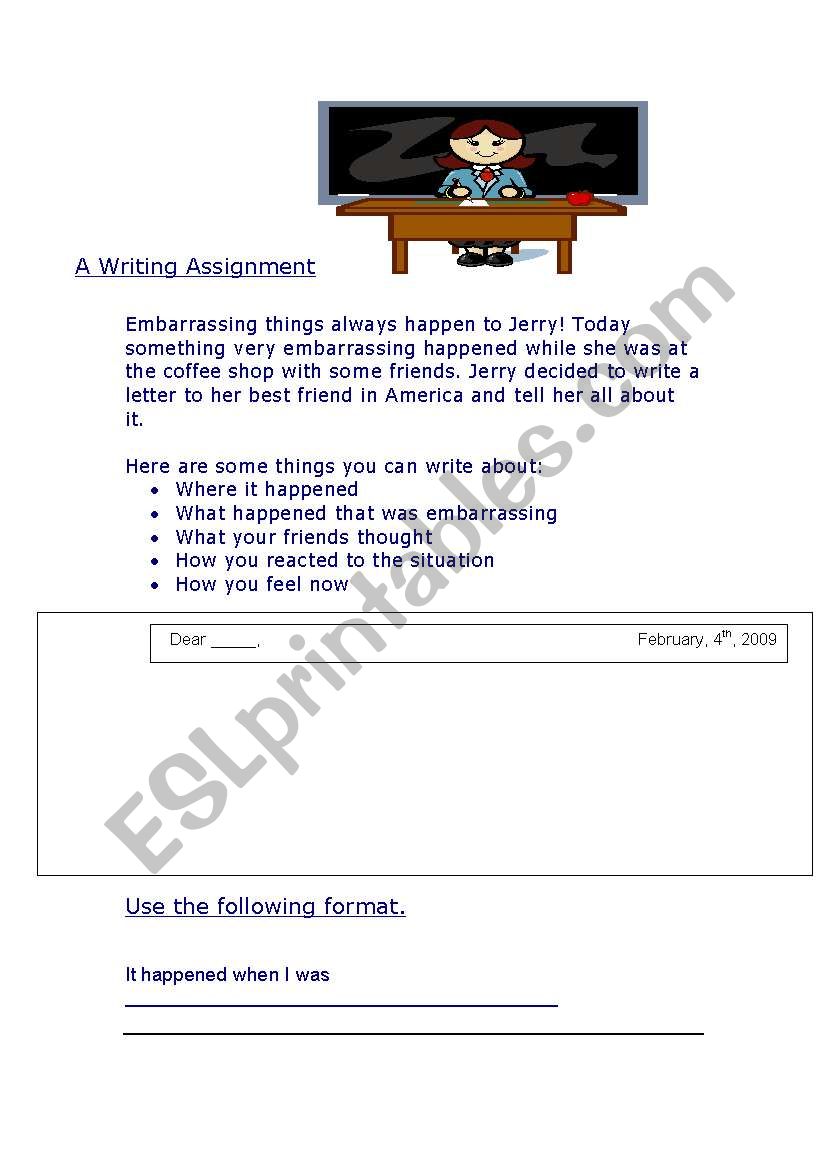 A Writing Assignment worksheet