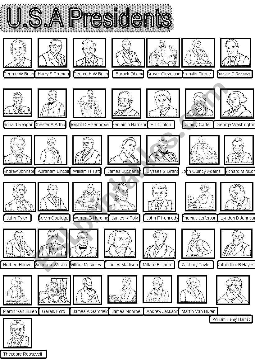 43 USA Presidents Pictionary  BW version