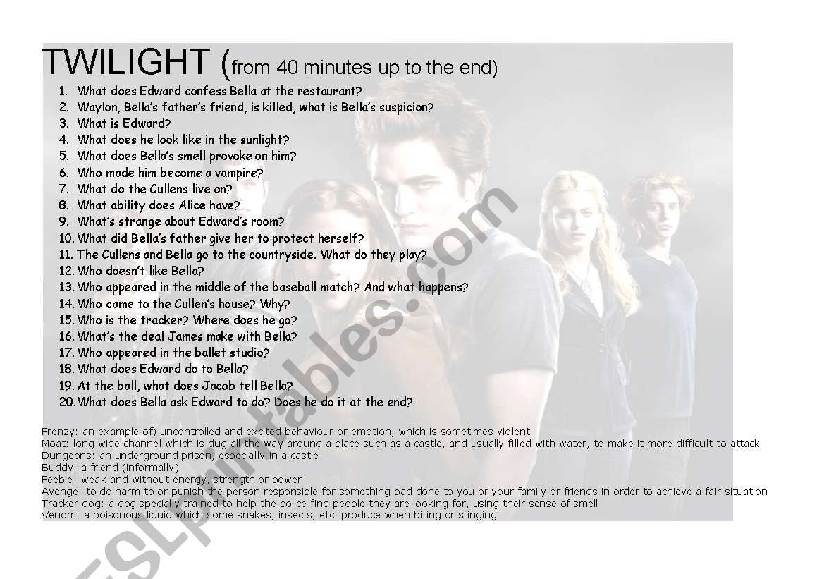 TWILIGHT (40 MINUTES TO THE END) second part of the worksheet