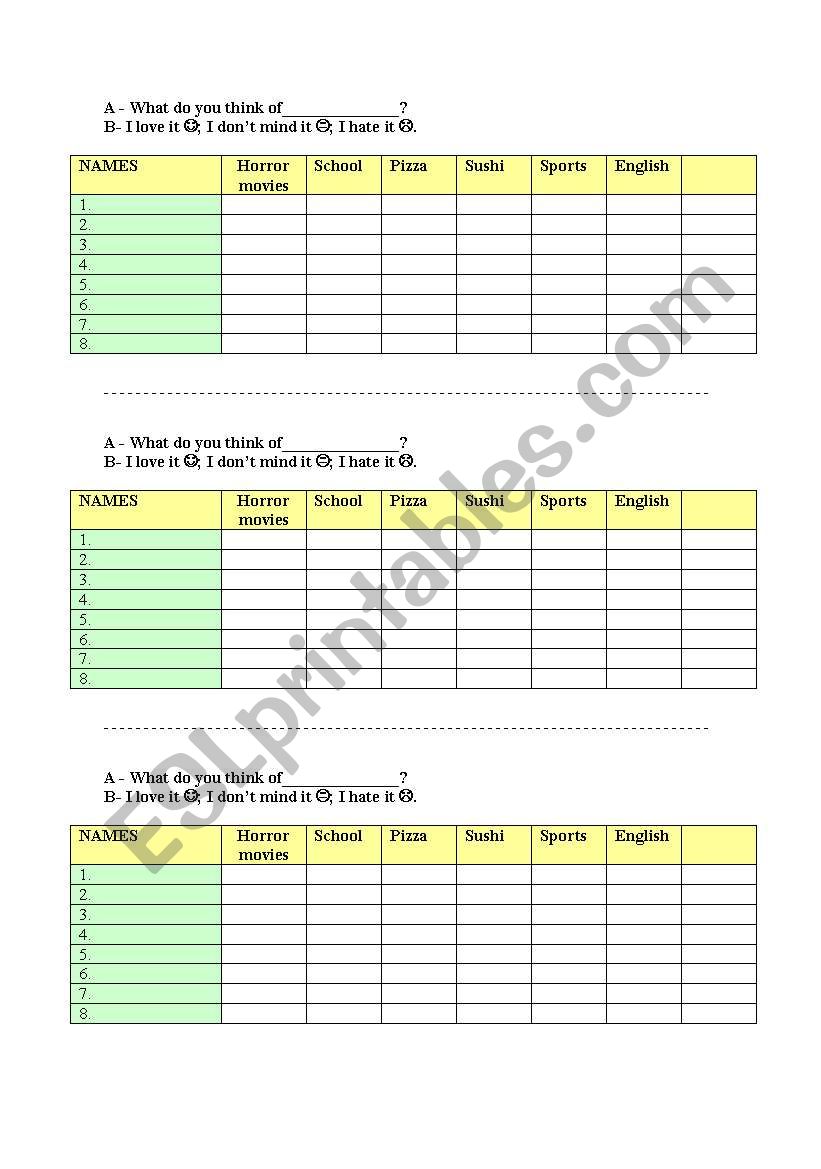 What do you think of.....? worksheet