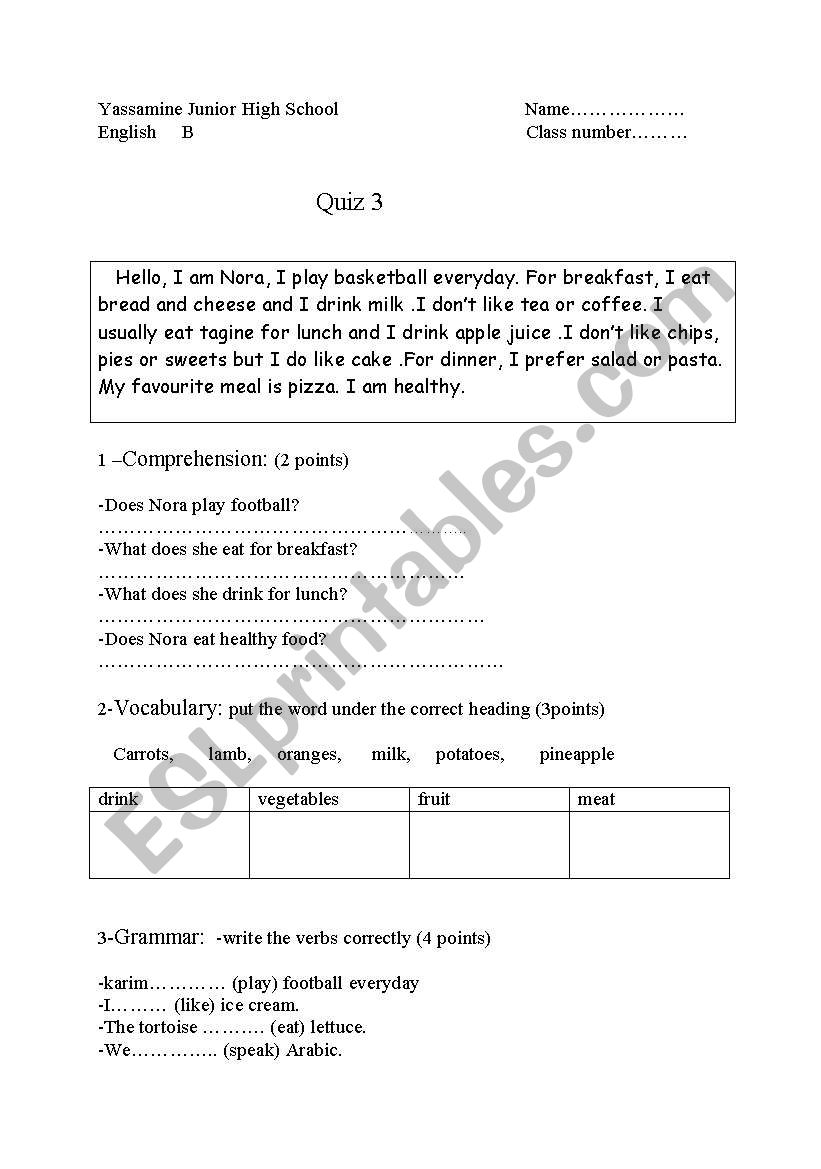 food and drink worksheet