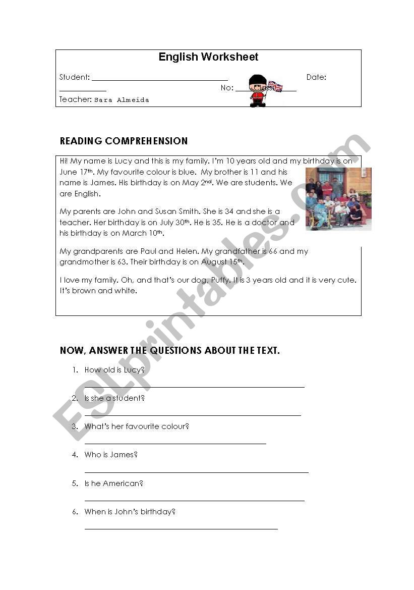 reading comrehension worksheet