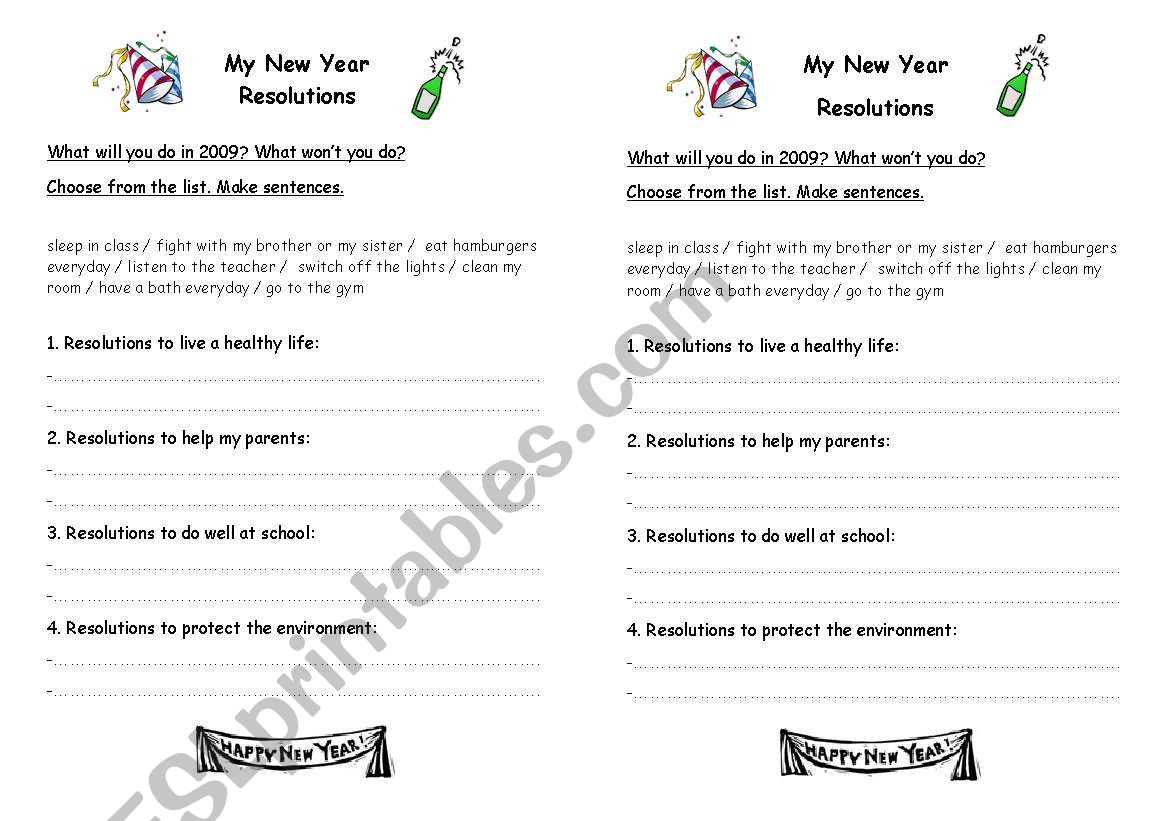 Resolutions ( New Year) worksheet