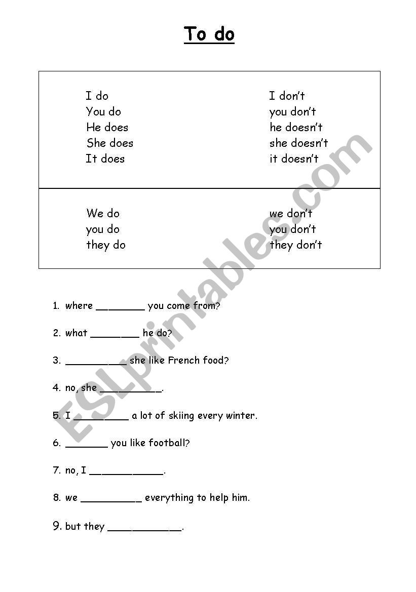 To do/exercise worksheet