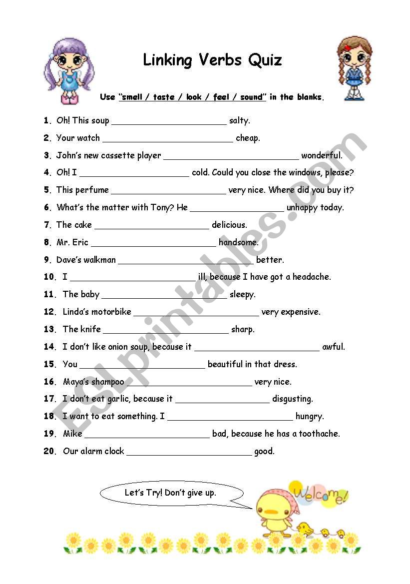 Linking Verb Quiz Worksheets