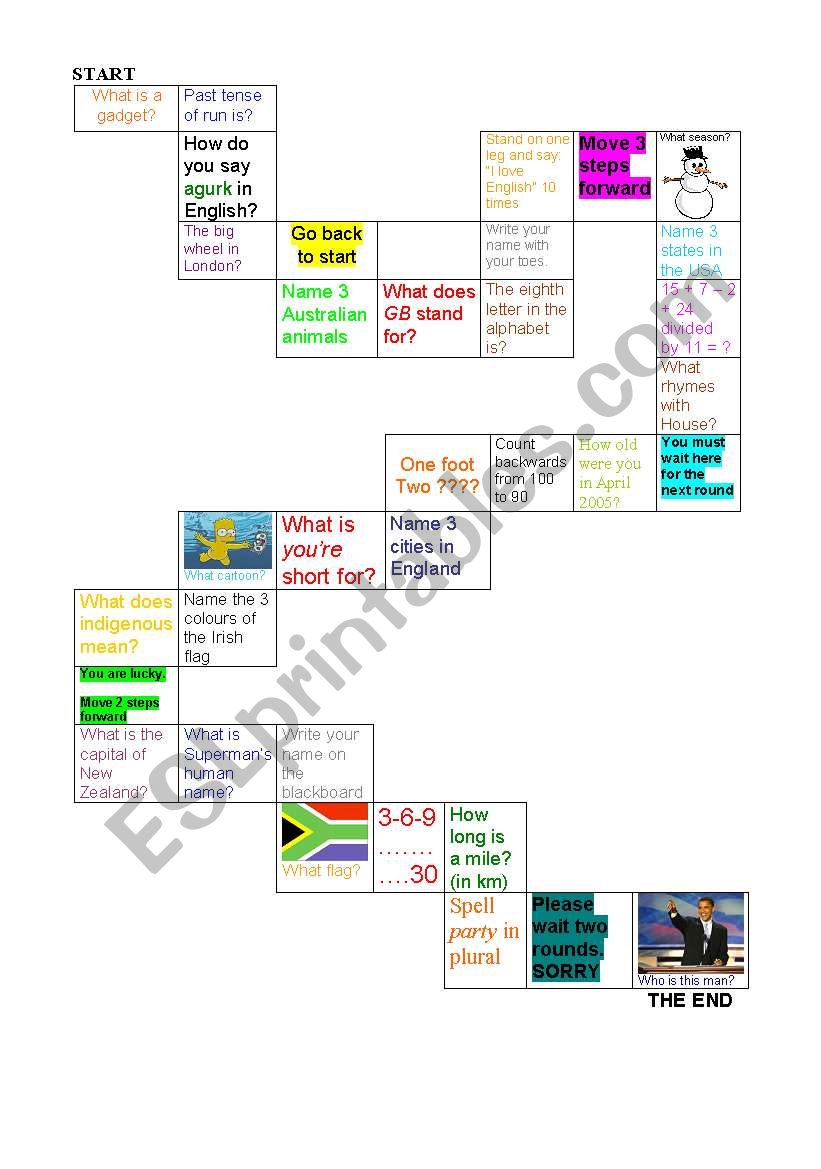 Trivial dice game worksheet