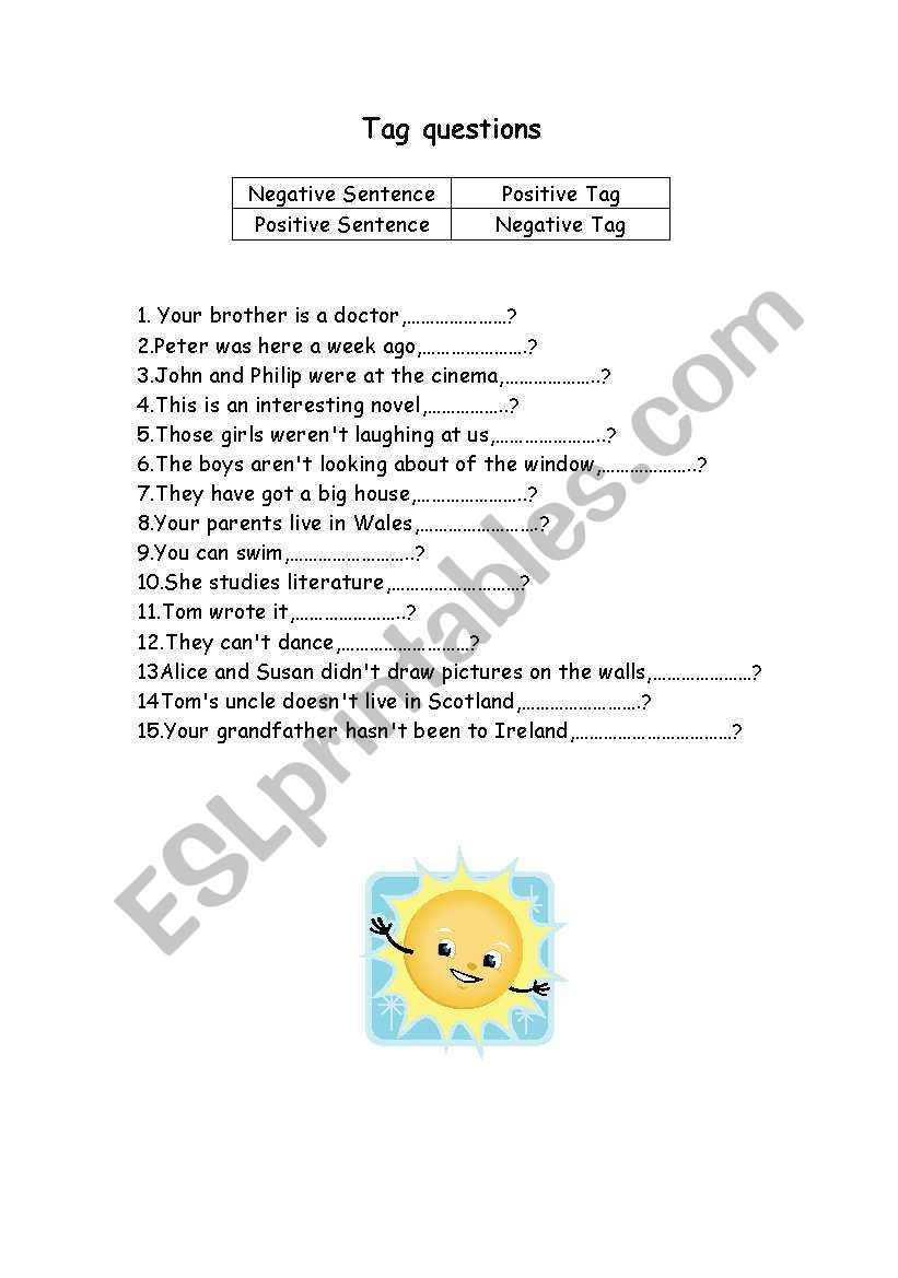 tag questions worksheet