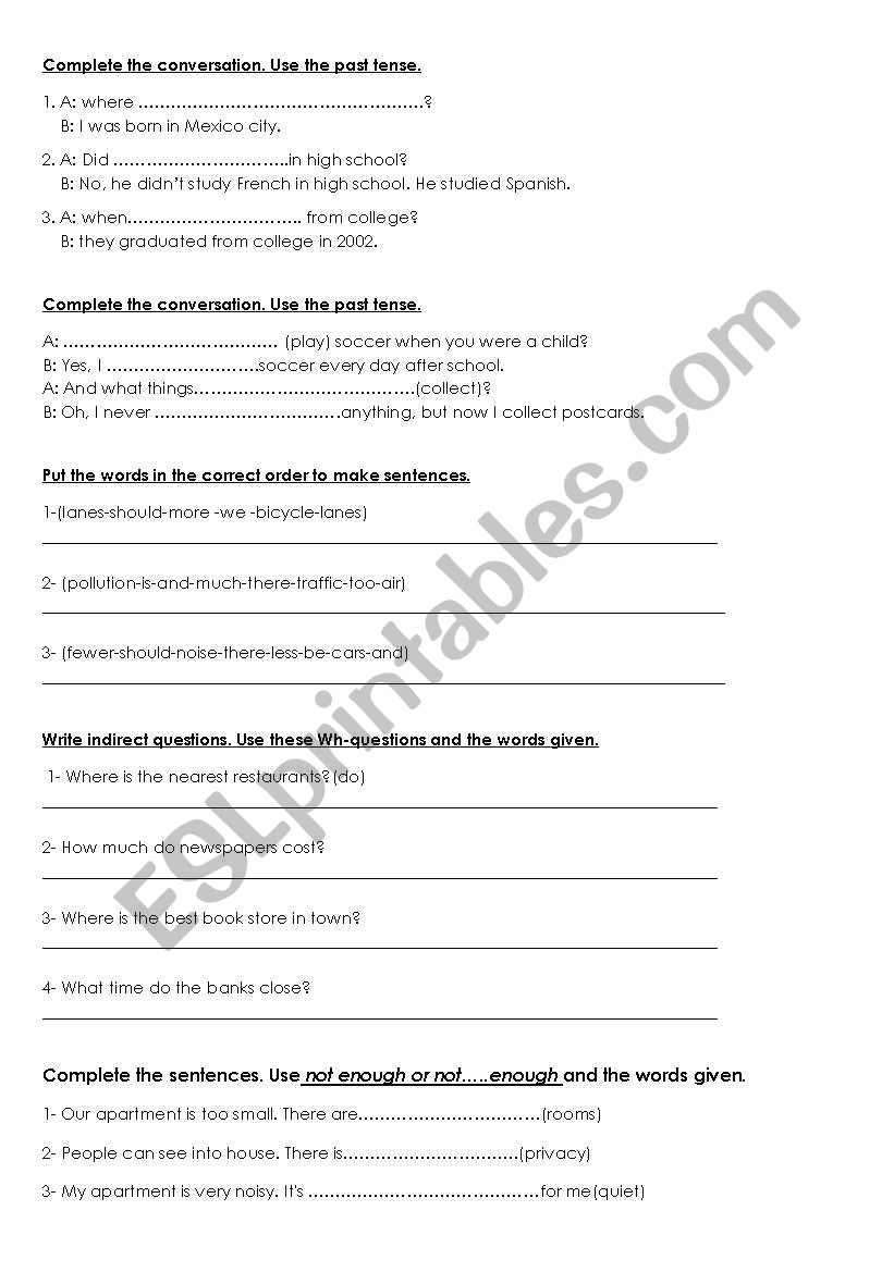 Grammar exercises mixed worksheet