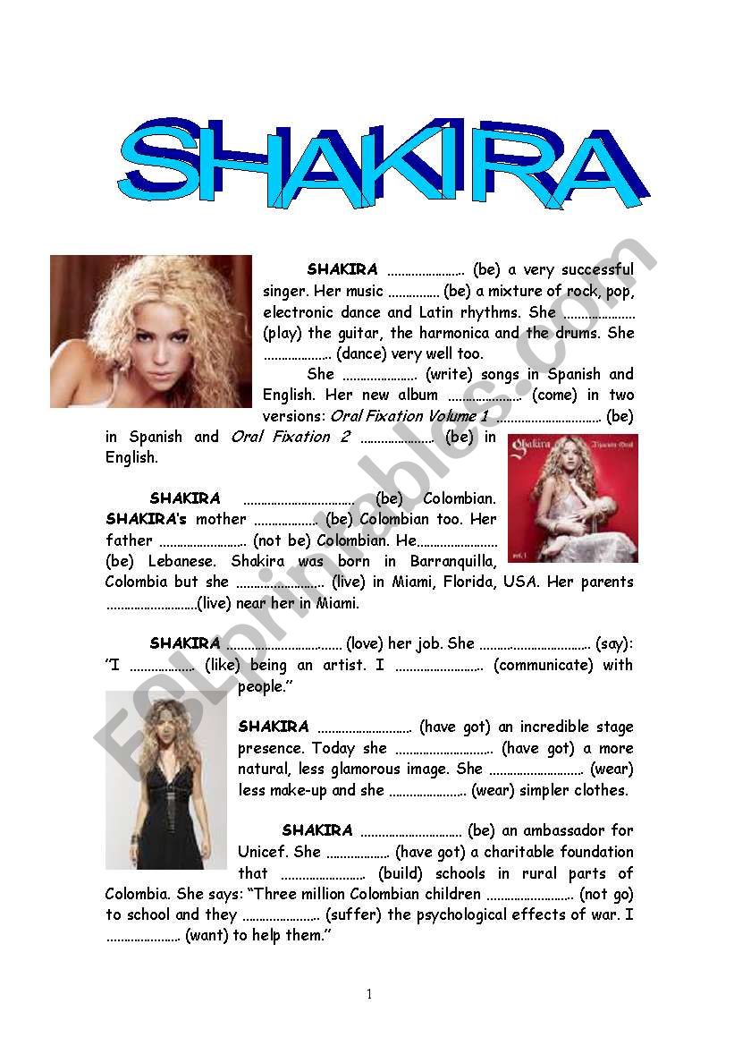 Shakira worksheet