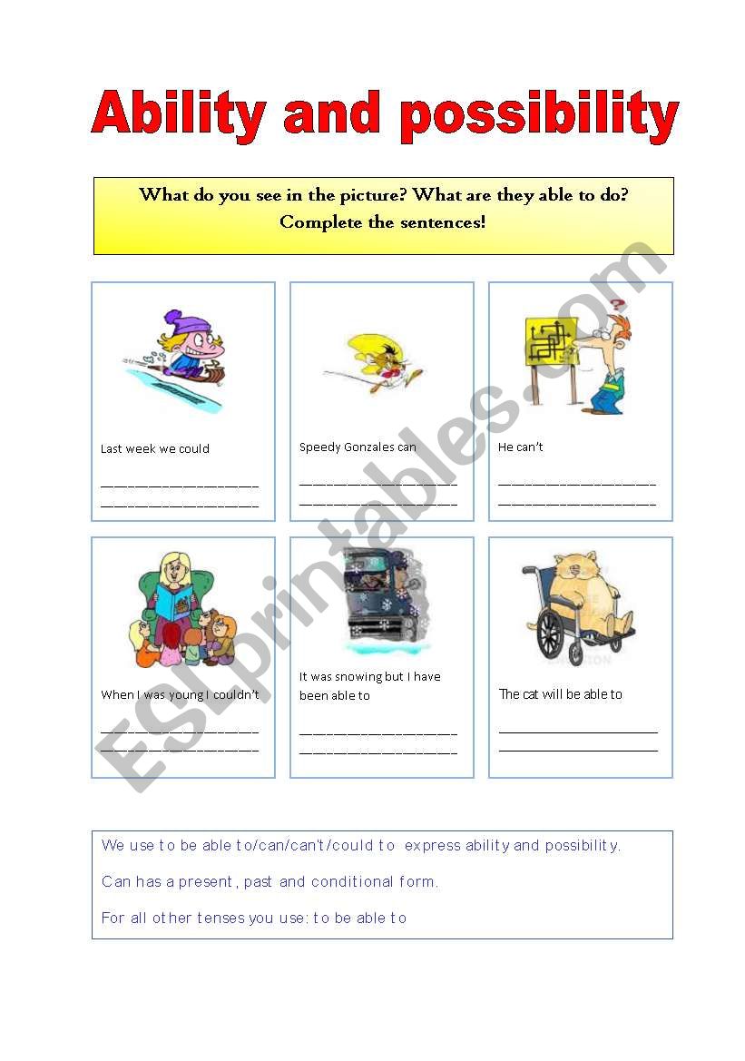 ability and possibility worksheet