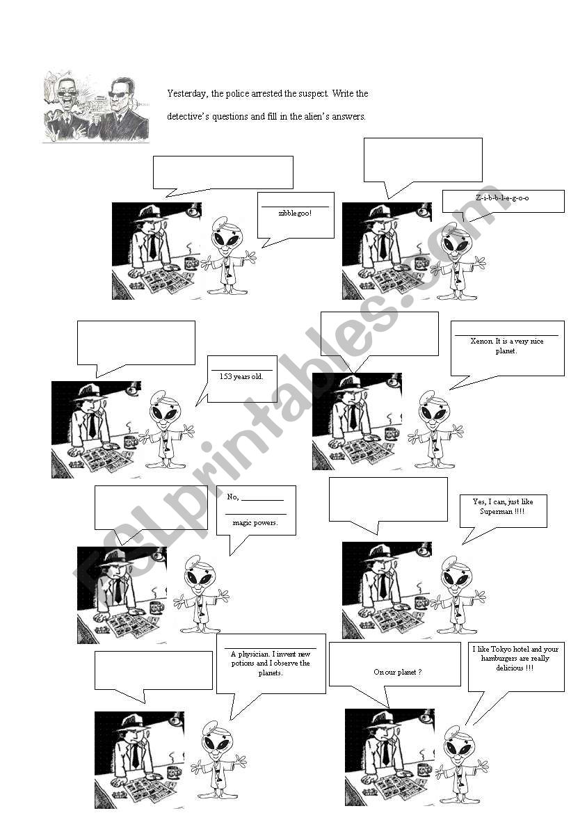 Men in black meeting aliens worksheet